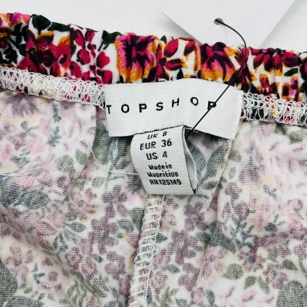 Topshop Womens Size 4 US Cotton Cropped Floral Print Bandeau Top Pink Multi 1711